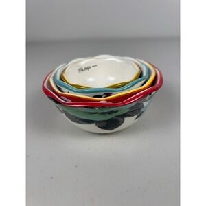 Pioneer Woman Ceramic Nesting Measuring Bowls Set 4 Floral Scalloped Multicolor